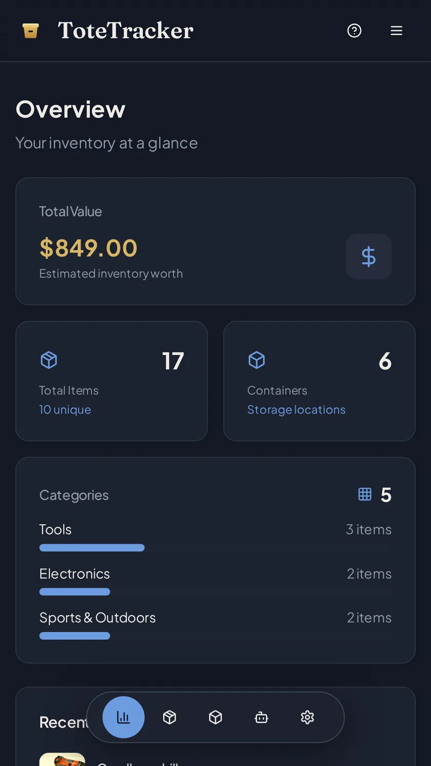 ToteTracker on a phone