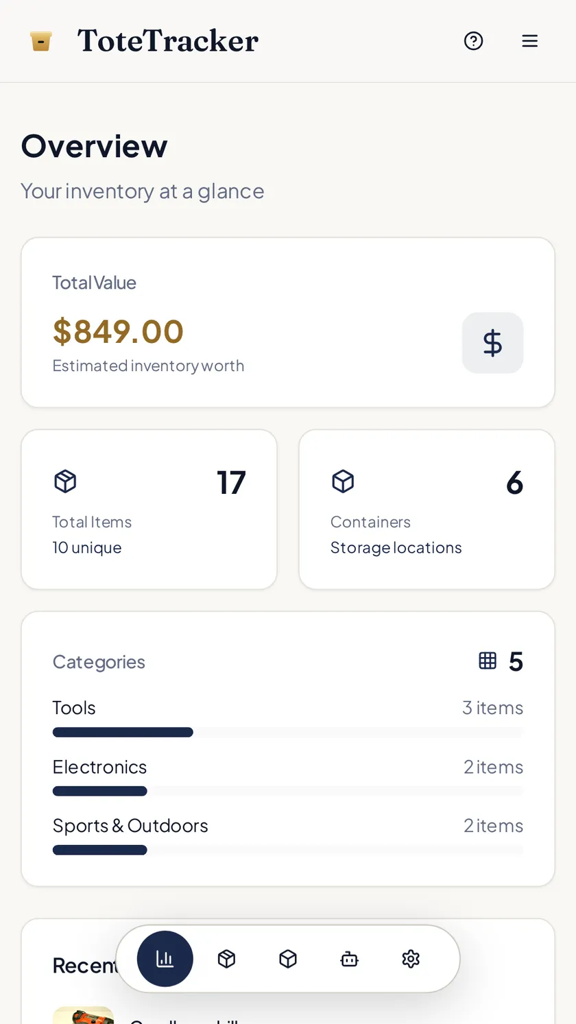 ToteTracker on a phone